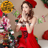 【In Stock】Christmas Cosplay Leopard Print Red Dress Costume Costumes